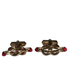 Anson Vintage Gold Knot Cufflinks with Red Accents